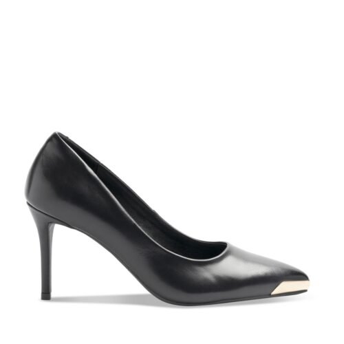 san-marina-escarpins-noir-femme-bout-dore-1- Escarpins San Marina en cuir noir, bout doré - talon haut - Disponible chez Précieux Escarpins Abidjan